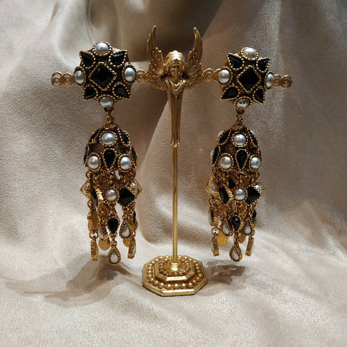 Black pearl chandelier clip on earring by Satellite - The Hirst Collection