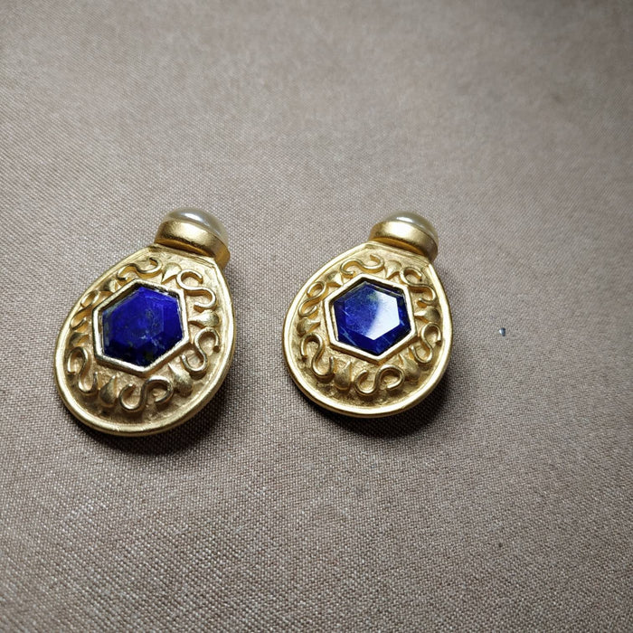 Lapis pearl Earrings by Rima Ariss Green Clip On Gold - The Hirst Collection