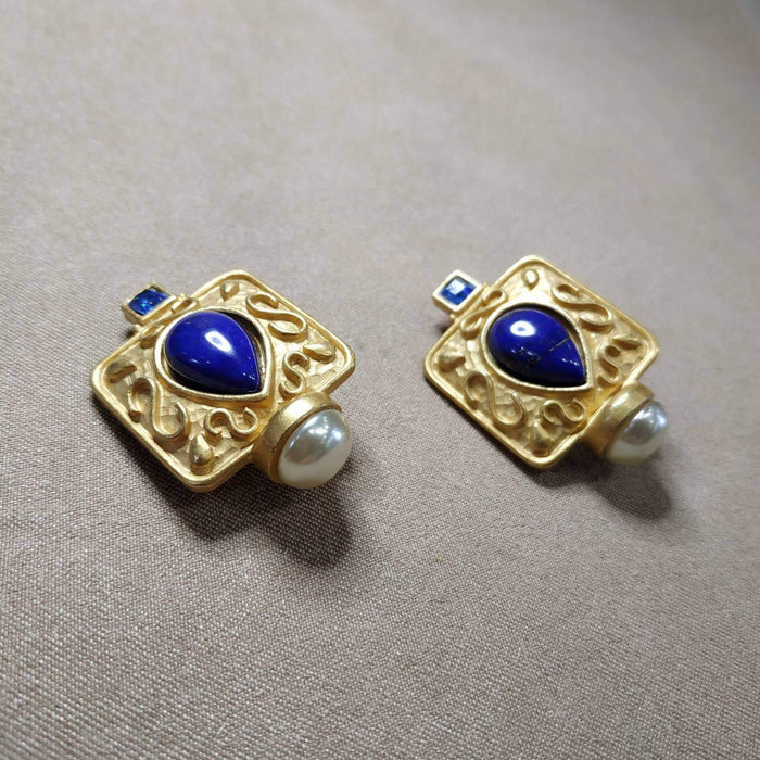 Lapis Lazuli Clip On earrings by Rima Ariss in gold plate - The Hirst Collection
