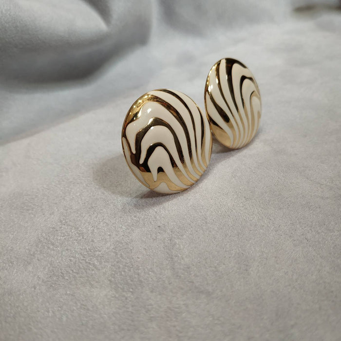 Balenciaga Vintage Earrings white enamel Clip On - The Hirst Collection