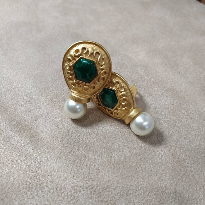 Malachite Earrings by Rima Ariss Green Clip On Gold - The Hirst Collection