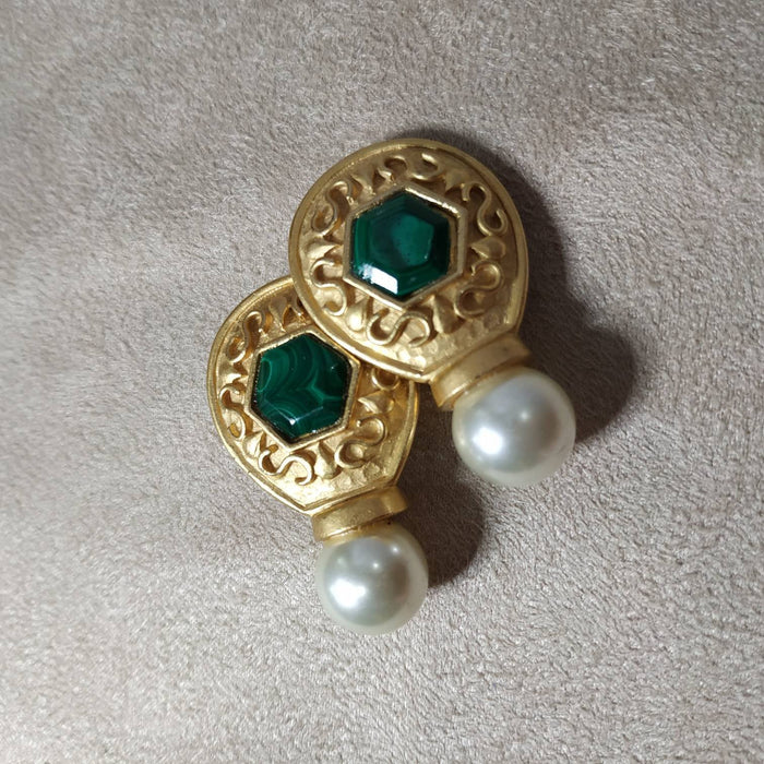 Malachite Earrings by Rima Ariss Green Clip On Gold - The Hirst Collection