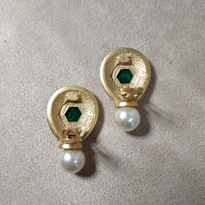 Malachite Earrings by Rima Ariss Green Clip On Gold - The Hirst Collection