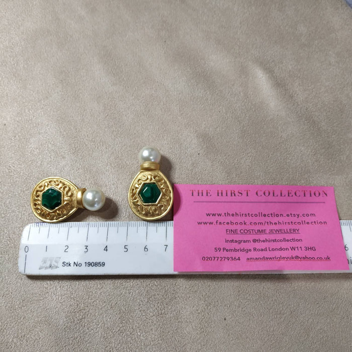 Malachite Earrings by Rima Ariss Green Clip On Gold - The Hirst Collection