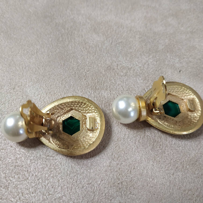Malachite Earrings by Rima Ariss Green Clip On Gold - The Hirst Collection