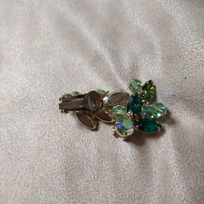 Vintage Kramer Earrings Green Crystal Clip On - The Hirst Collection
