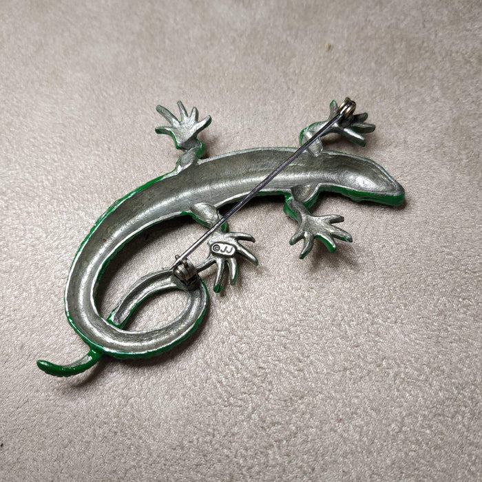 Green Gecko Lizard brooch by JJ pewter - The Hirst Collection