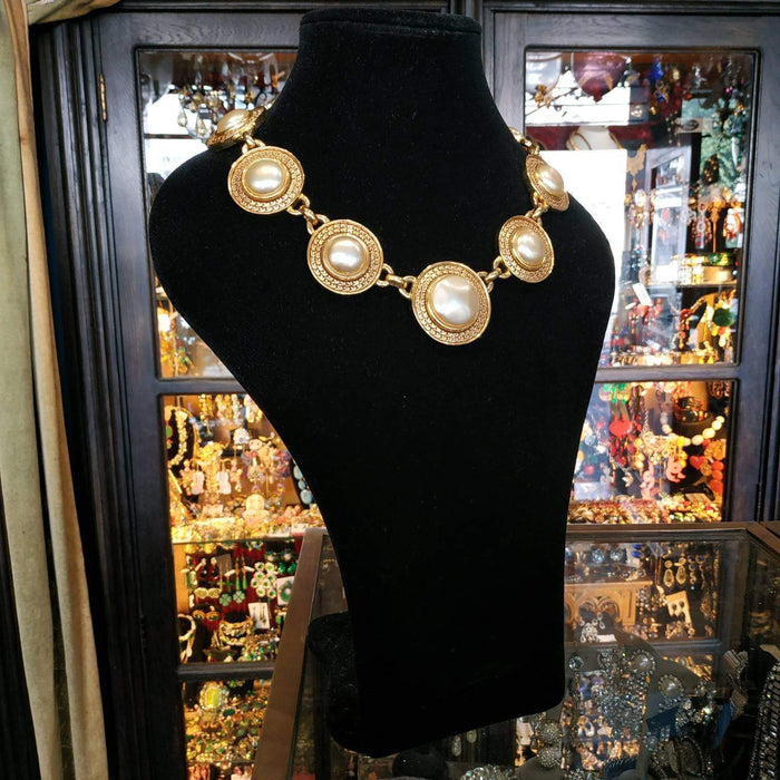 David Grau Vintage statement gold pearl necklace - The Hirst Collection