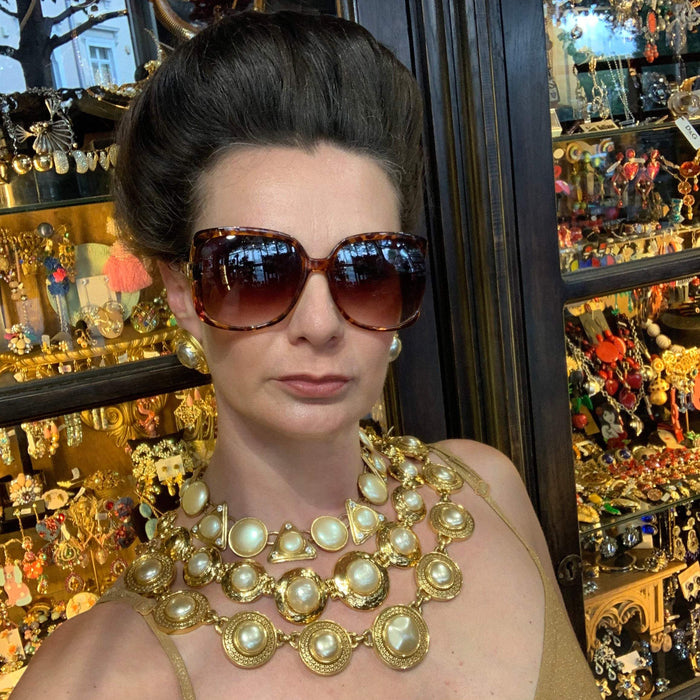 David Grau Vintage statement gold pearl necklace - The Hirst Collection