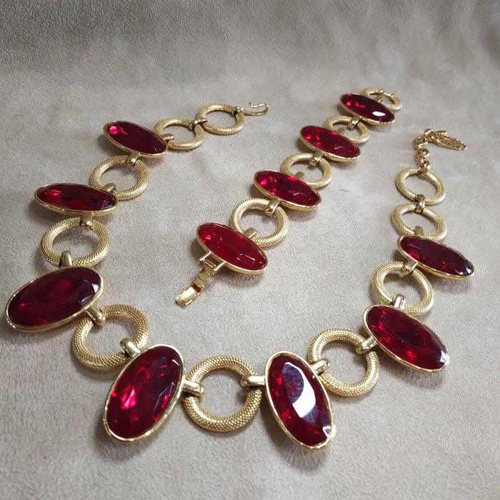 YSL vintage Gold Red Glass Yves Saint Laurent link Bracelet - The Hirst Collection