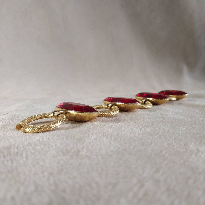 YSL vintage Gold Red Glass Yves Saint Laurent link Bracelet - The Hirst Collection