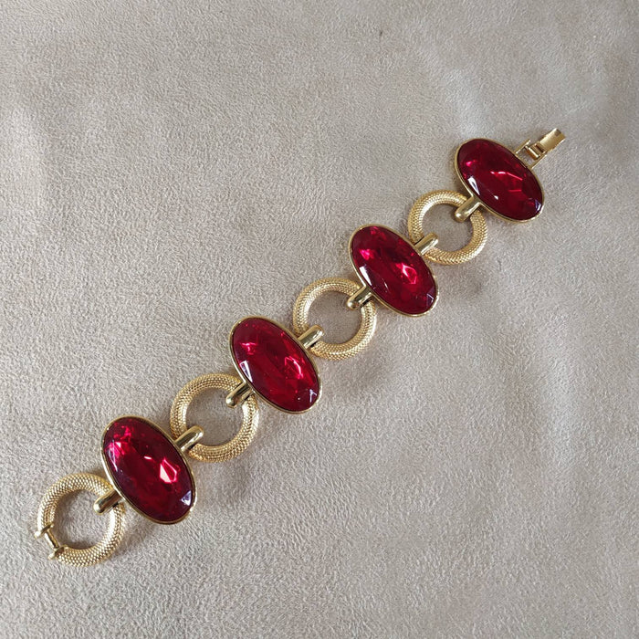 YSL vintage Gold Red Glass Yves Saint Laurent link Bracelet - The Hirst Collection