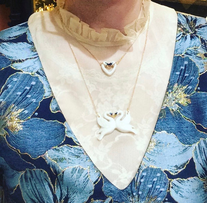 White Kissing Swan Necklace by AndMary - The Hirst Collection