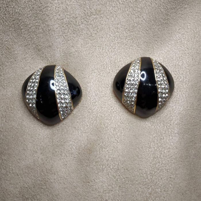 Black Enamel Ciner Clip On Earrings - The Hirst Collection