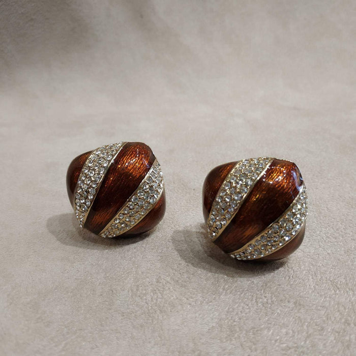 Ciner Vintage Art Deco Earrings Gold / Brown enamel Clip On - The Hirst Collection