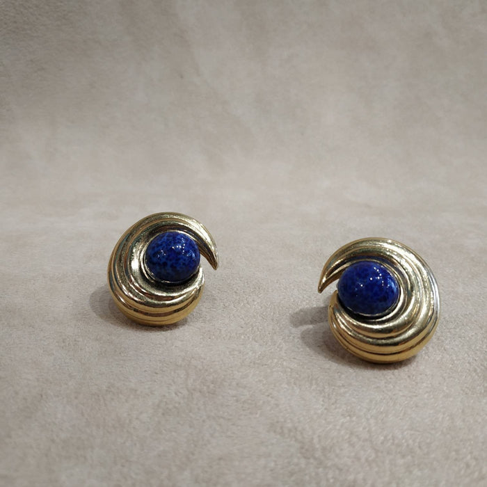 Ciner Gold / Lapis blue vintage clip on earrings - The Hirst Collection