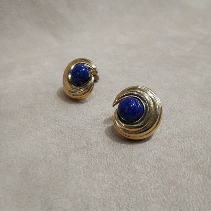 Ciner Gold / Lapis blue vintage clip on earrings - The Hirst Collection