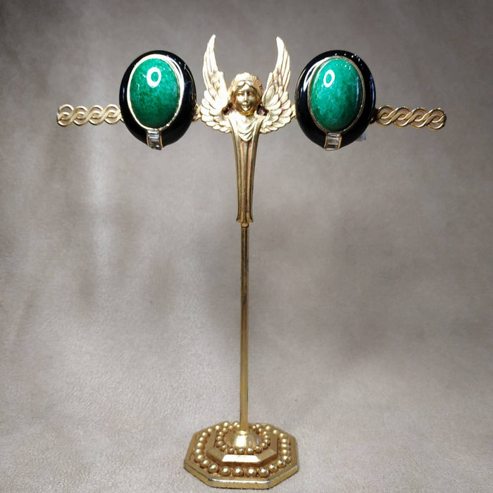 Ciner Vintage Earrings Green / black  Clip On - The Hirst Collection
