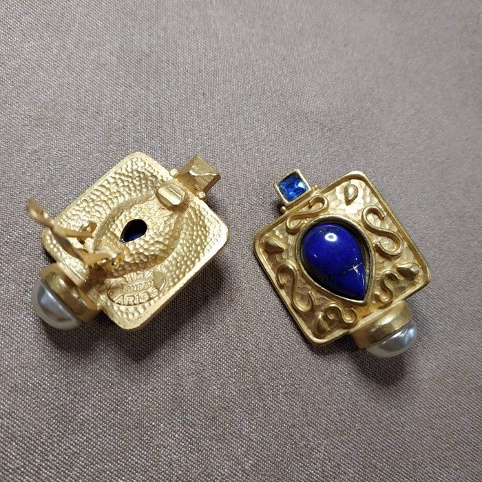 Lapis Lazuli Clip On earrings by Rima Ariss in gold plate - The Hirst Collection