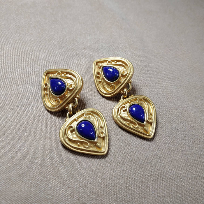Lapis Lazuli Clip On Drop earrings by Rima Ariss in gold plate - The Hirst Collection