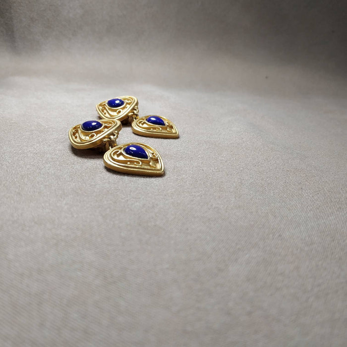 Lapis Lazuli Clip On Drop earrings by Rima Ariss in gold plate - The Hirst Collection