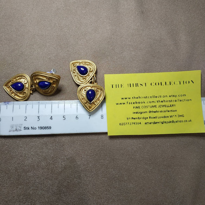 Lapis Lazuli Clip On Drop earrings by Rima Ariss in gold plate - The Hirst Collection