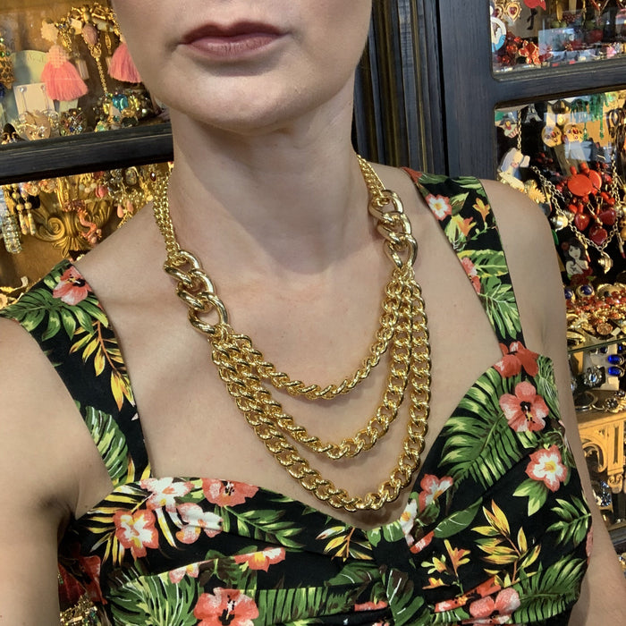 Kenneth Jay Lane Triple Chain Necklace Gold Plated - The Hirst Collection