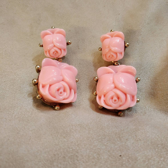 Oscar de La Renta Pink Earrings pierced Rose - The Hirst Collection