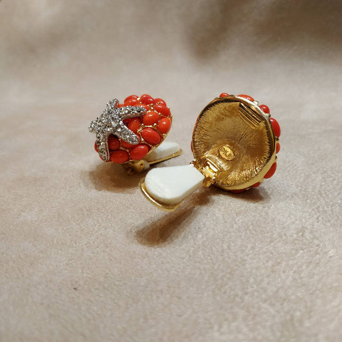 KJL Coral Starfish Clip on Earrings by Kenneth Jay Lane - The Hirst Collection