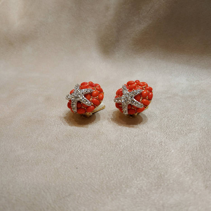 KJL Coral Starfish Clip on Earrings by Kenneth Jay Lane - The Hirst Collection
