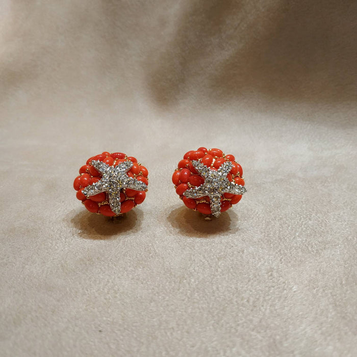 KJL Coral Starfish Clip on Earrings by Kenneth Jay Lane - The Hirst Collection
