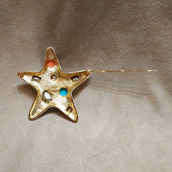 Kenneth Jay Lane Starfish Brooch White Enamel Coral Turquiose Large Statement - The Hirst Collection