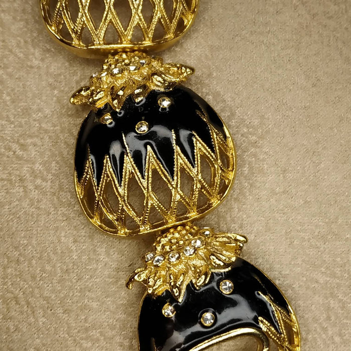 Balenciaga Bracelet Vintage Black Enamel Gold Plated - The Hirst Collection