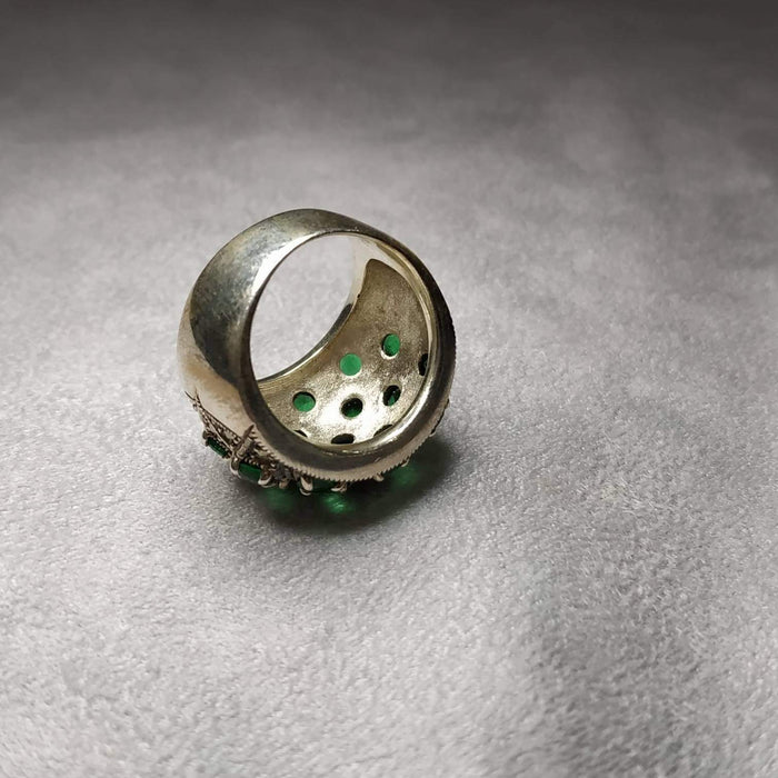 Art Deco Dots Ring Silver Emerald Green Marcasite - The Hirst Collection