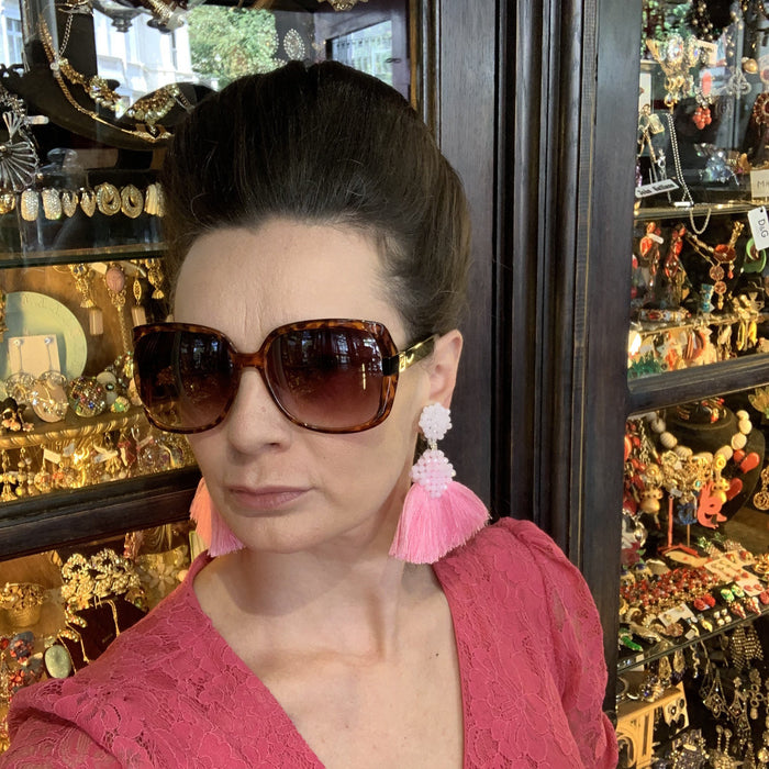 Pink Tassell Earrings Crystal Chandelier by JCM - The Hirst Collection