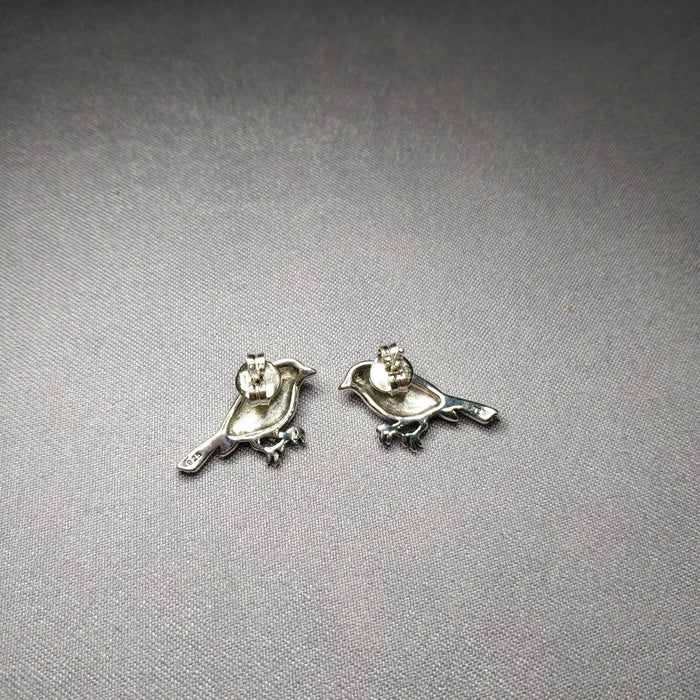 Robin earrings silver Marcasite enamel - The Hirst Collection