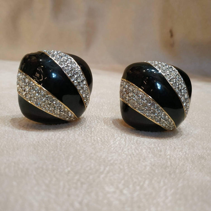 Black Enamel Ciner Clip On Earrings - The Hirst Collection