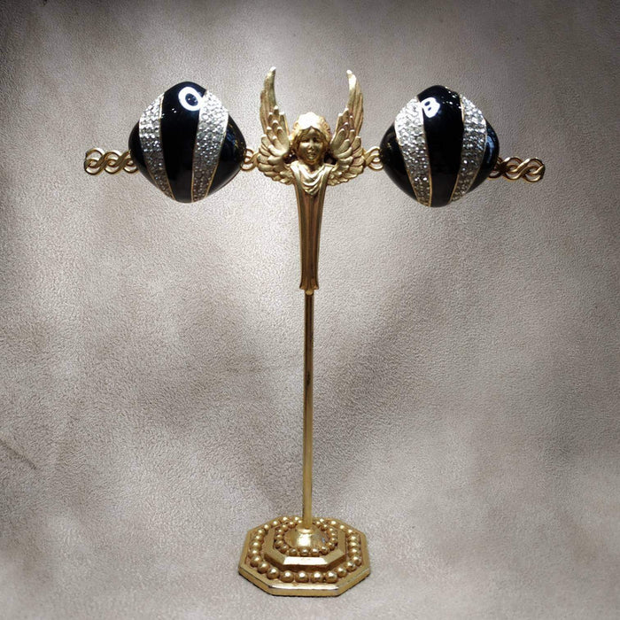 Black Enamel Ciner Clip On Earrings - The Hirst Collection