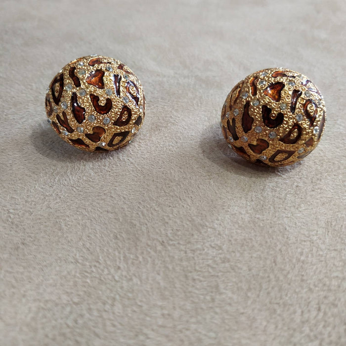 Ciner Vintage Earrings Leopard enamel Clip On Round - The Hirst Collection