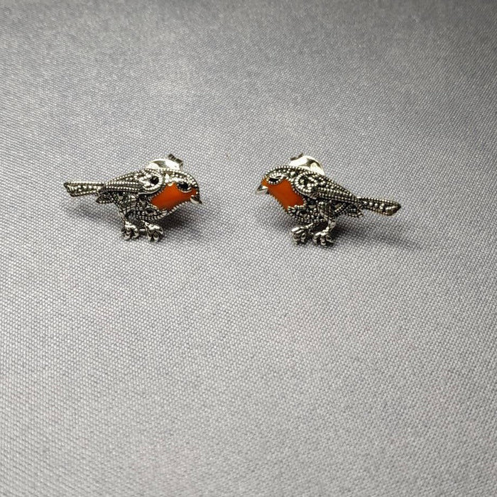 Robin earrings silver Marcasite enamel - The Hirst Collection