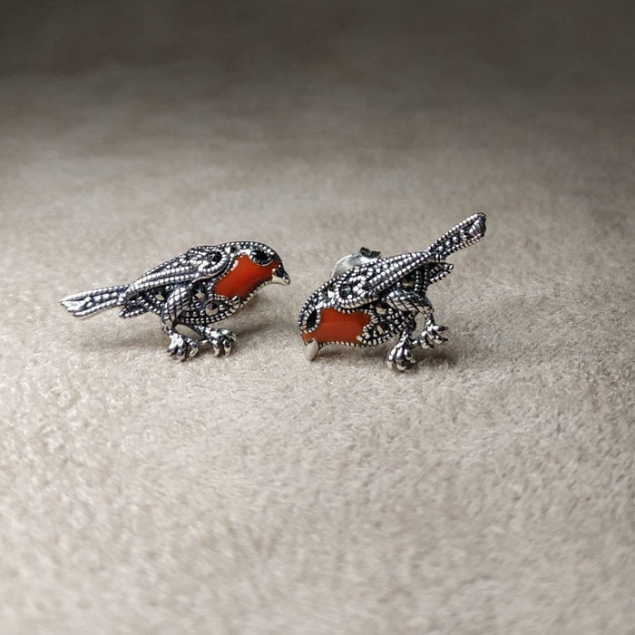 Robin earrings silver Marcasite enamel - The Hirst Collection