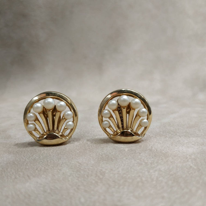 Trifari Vintage Pearl Earrings Clip On  Gold - The Hirst Collection