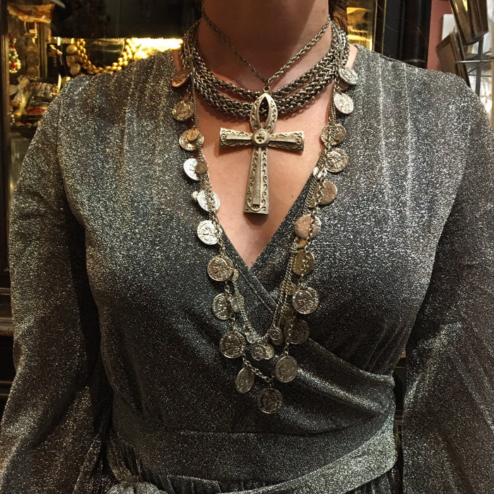 Coin necklace multi silver tone strand - The Hirst Collection