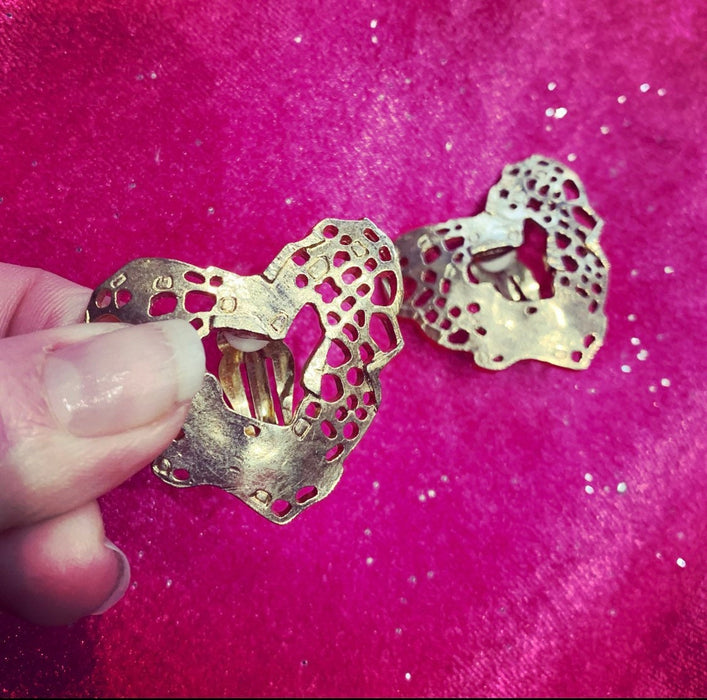 Christian Lacroix Earrings Heart Gold Clip On Vintage - The Hirst Collection