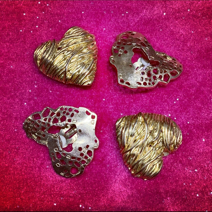 Christian Lacroix Earrings Heart Gold Clip On Vintage - The Hirst Collection