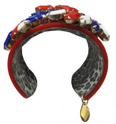 Vintage Red White Blue Bracelet Vintage Glass Cuff by Katherine Alexander - The Hirst Collection