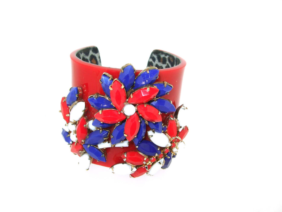 Vintage Red White Blue Bracelet Vintage Glass Cuff by Katherine Alexander - The Hirst Collection