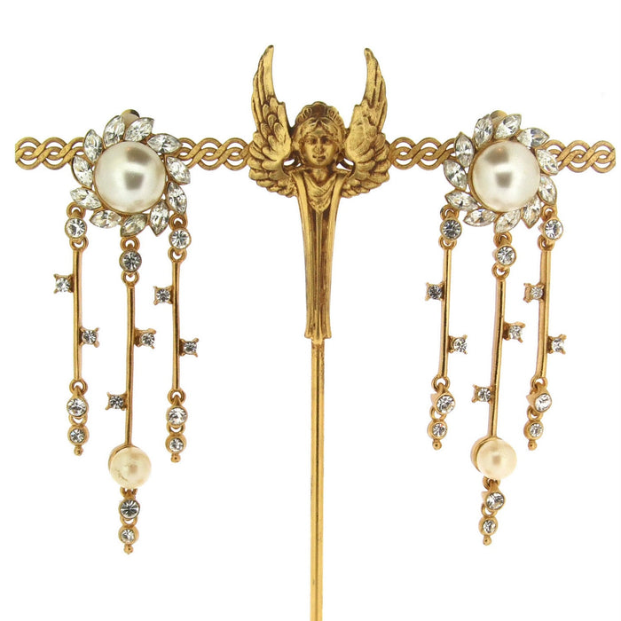 Glass Pearl Earrings with Crystal Chandelier clip On - The Hirst Collection