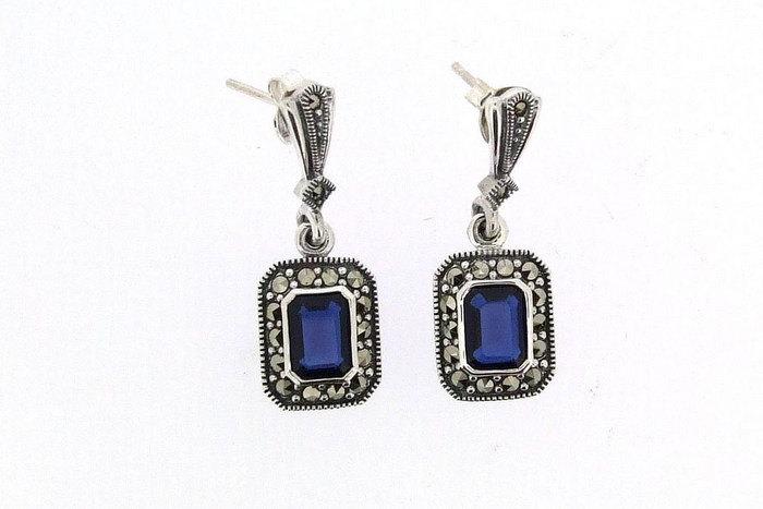 Sapphire Crystal Square drop Earrings - The Hirst Collection