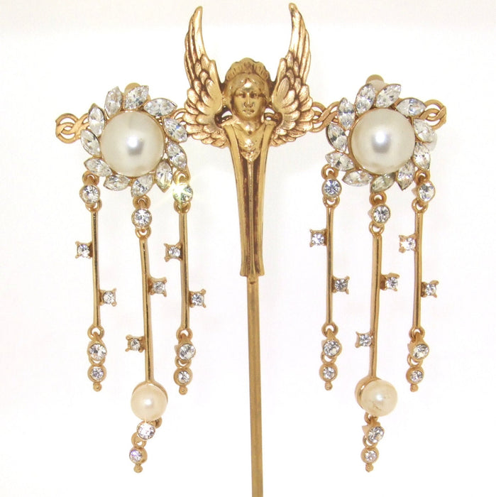 Glass Pearl Earrings with Crystal Chandelier clip On - The Hirst Collection